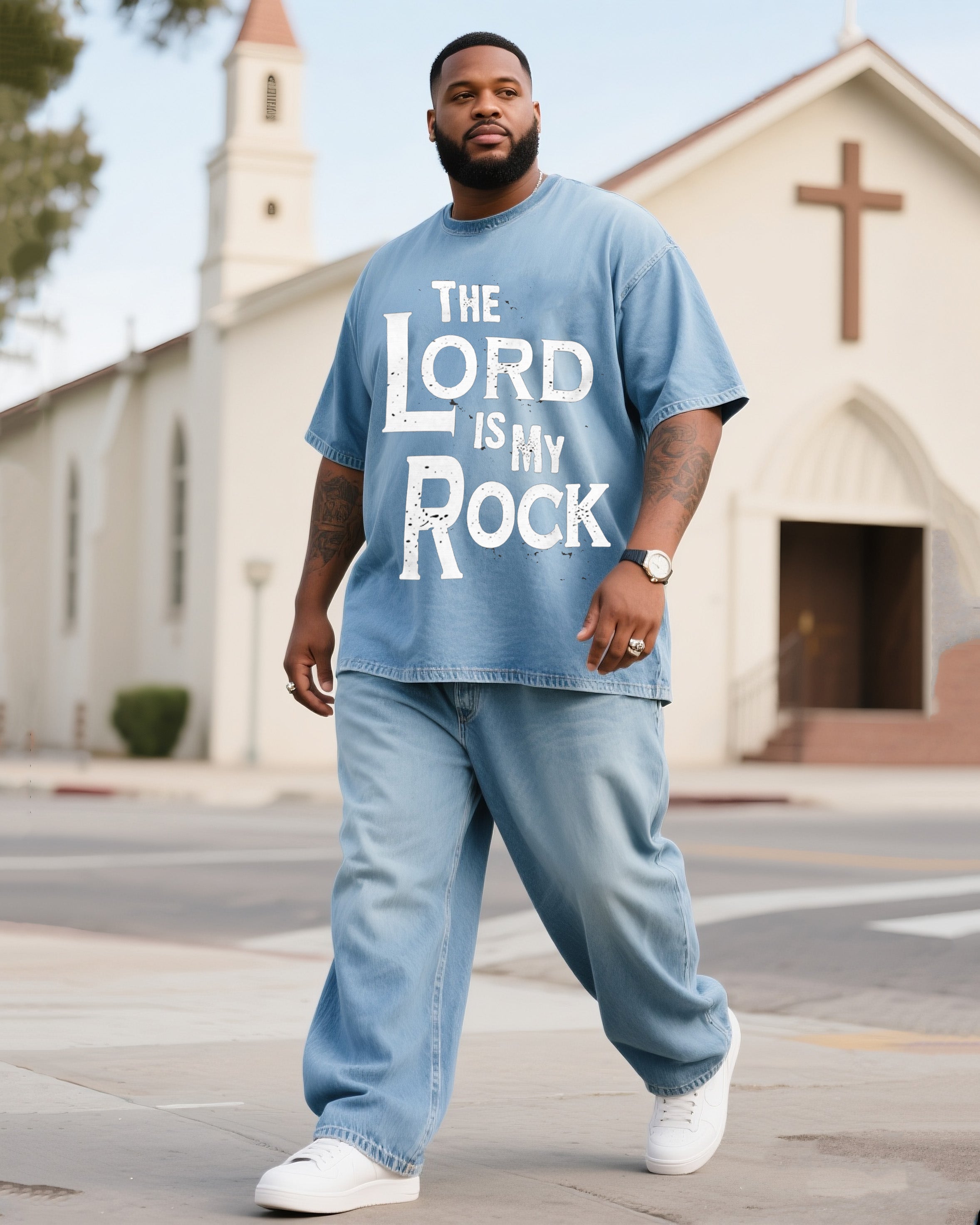 Big & Tall Denim Graphic T-Shirt Pants Set for big men view 1