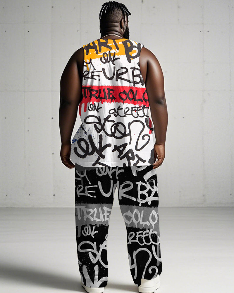 Big & Tall Geometric Graphic Graffiti Vest Pants Set for big men view 4