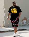 Big & Tall Black Graphic Graffiti T-Shirt Shorts Set for big men view 1