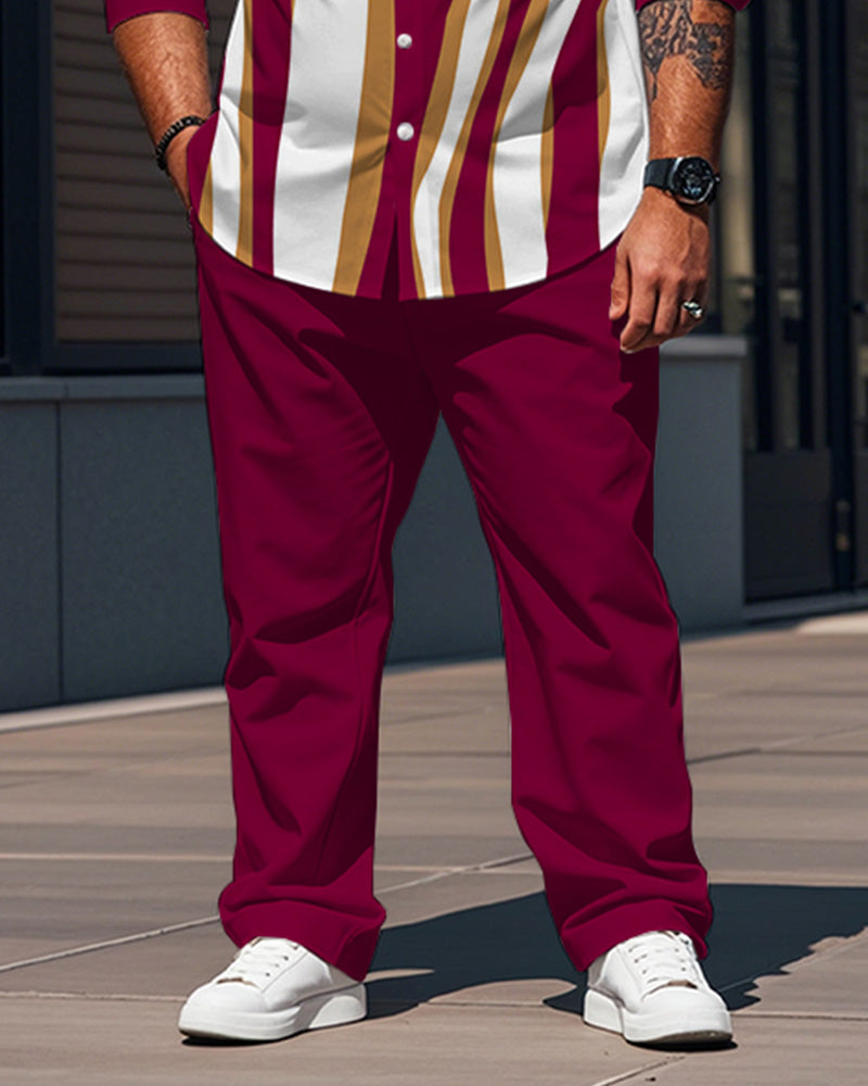 Big & Tall Red Colorblock Striped T-Shirt Pants Set for big men view 3