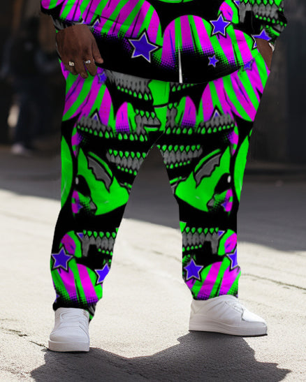 Big & Tall Green Geometric Hoodie Sweatpants Set for big men view 3
