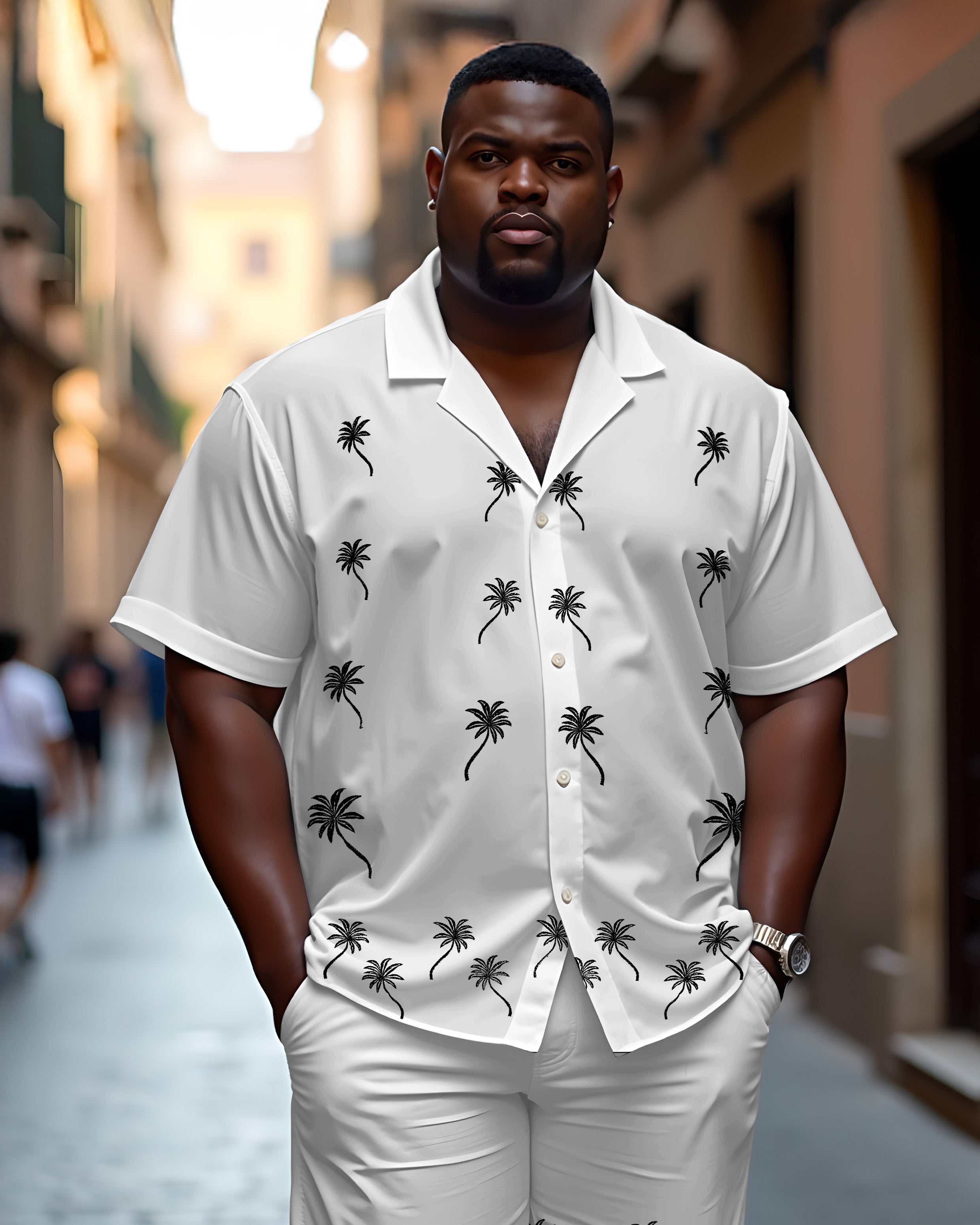 Big & Tall White Hawaiian T-Shirt Shorts Set for big men view 3