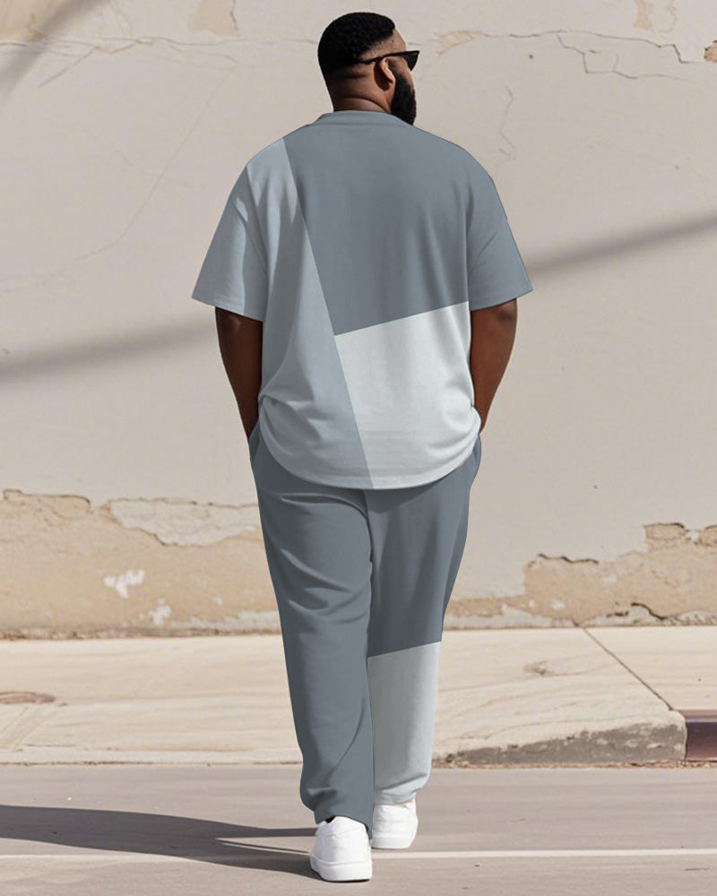 Big & Tall Blue Gray Colorblock T-Shirt Pants Set for big men view 4