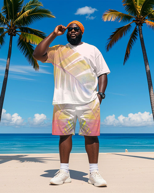 Big & Tall Pink Hawaiian Graphic T-Shirt Shorts Set for big men view 1