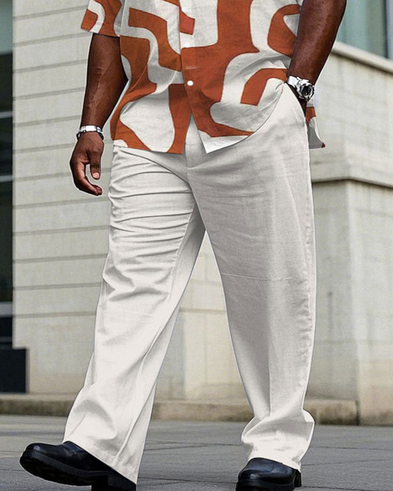 Big & Tall Orange Graphic T-Shirt Pants Set for big men view 3