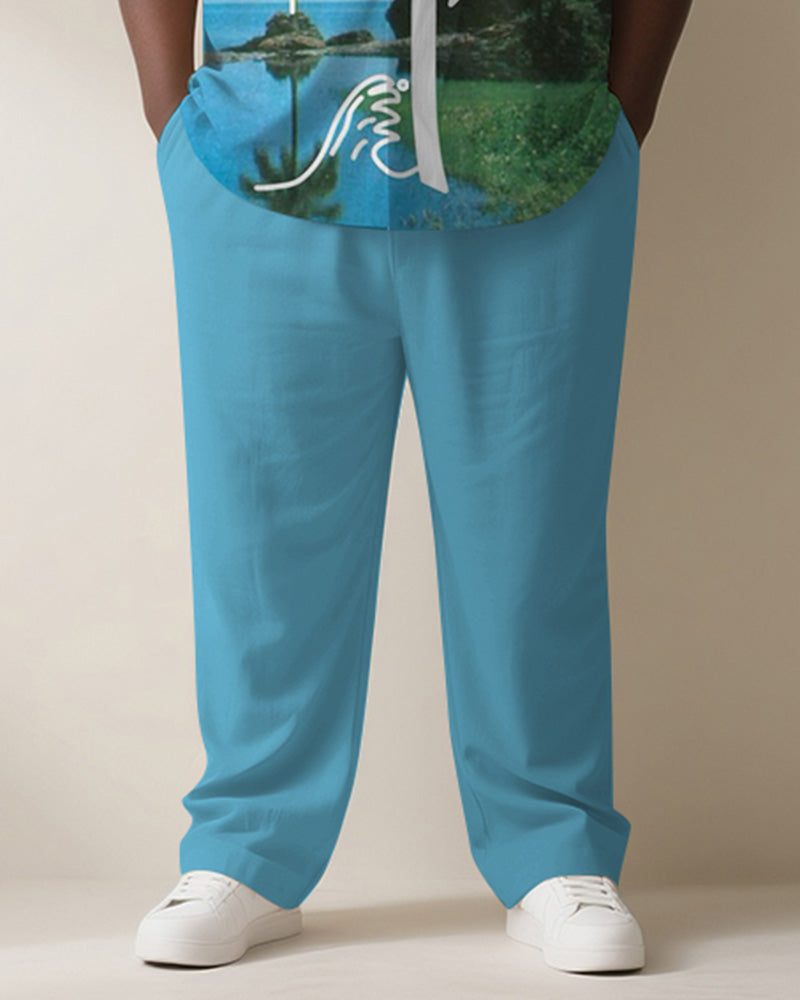 Big & Tall Blue Hawaiian Graphic T-Shirt Pants Set for big men view 3