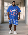 Big & Tall Blue Graphic T-Shirt Shorts Set for big men view 1
