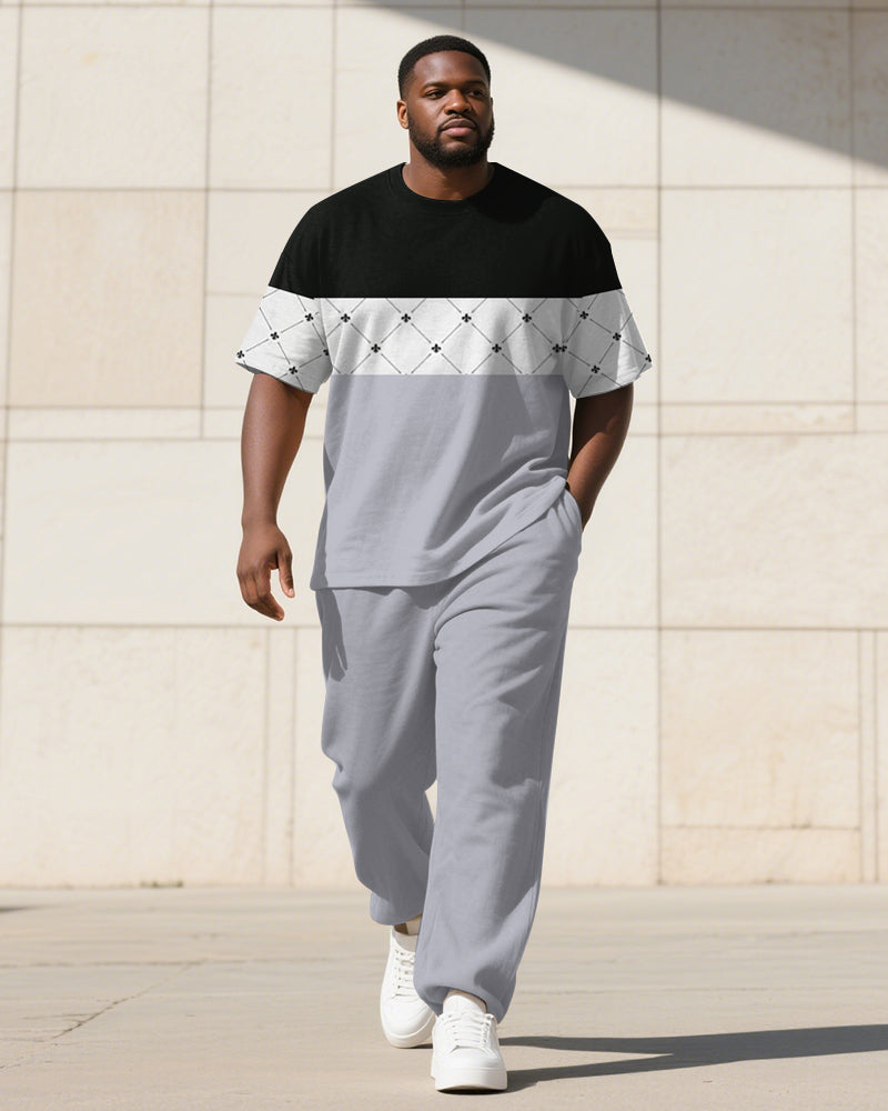 Big & Tall Colorblock Plaid Striped T-Shirt Pants Set for big men view 1