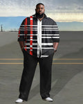 Big & Tall White Red Striped Shirt Pants Set for big men view 1