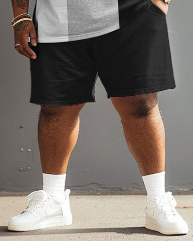 Big & Tall Black White Colorblock Two-piece Set for big men view 4