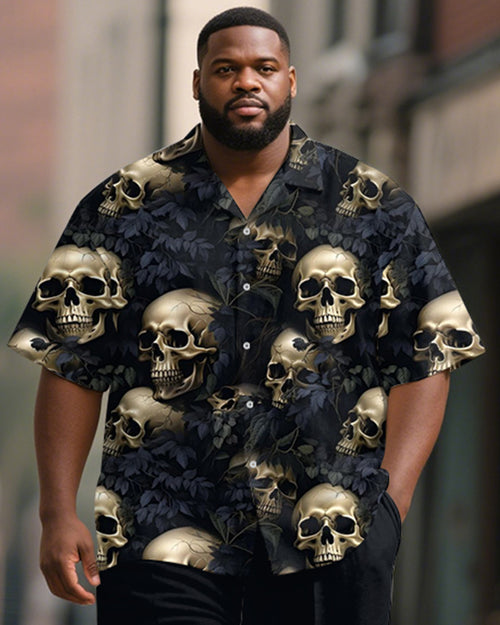 Big & Tall Black Graphic Skull T-Shirt Pants Set for big men view 2