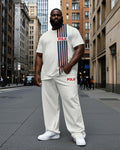 Big & Tall Black Red Striped T-Shirt Pants Set for big men view 1