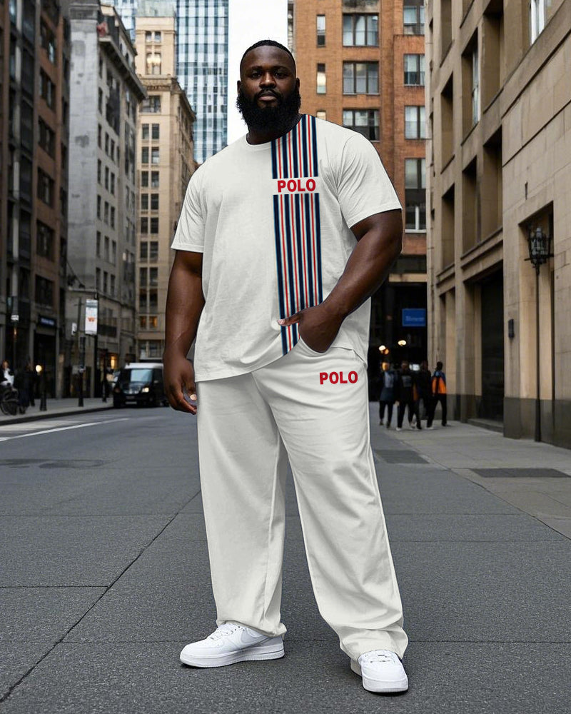 Big & Tall Black Red Striped T-Shirt Pants Set for big men view 1
