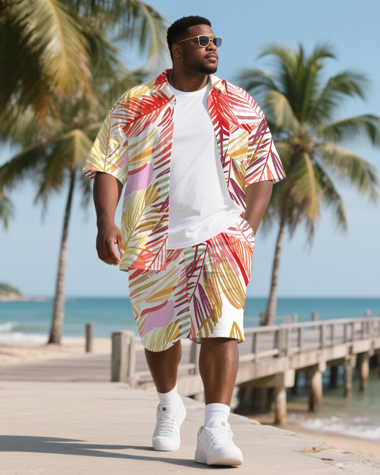 Big & Tall Hawaiian Tropical T-Shirt Shorts Set for big men view 1