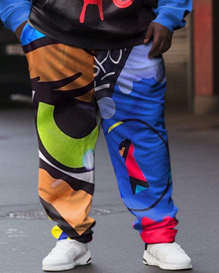 Big & Tall Colorblock Graffiti Hoodie Sweatpants Set for big men view 3