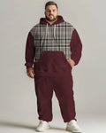 Big & Tall Red Gray Plaid Hoodie Sweatpants Set for big men view 1