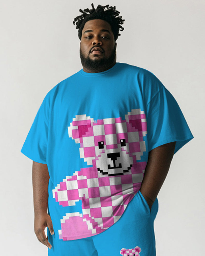 Big & Tall Blue Pink Graphic T-Shirt Shorts Set for big men view 2
