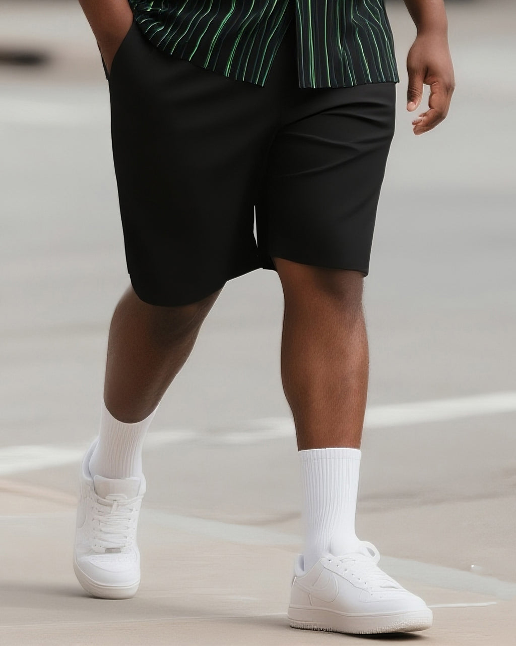 Big & Tall Striped Streetwear T-Shirt Shorts Set for big men view 3