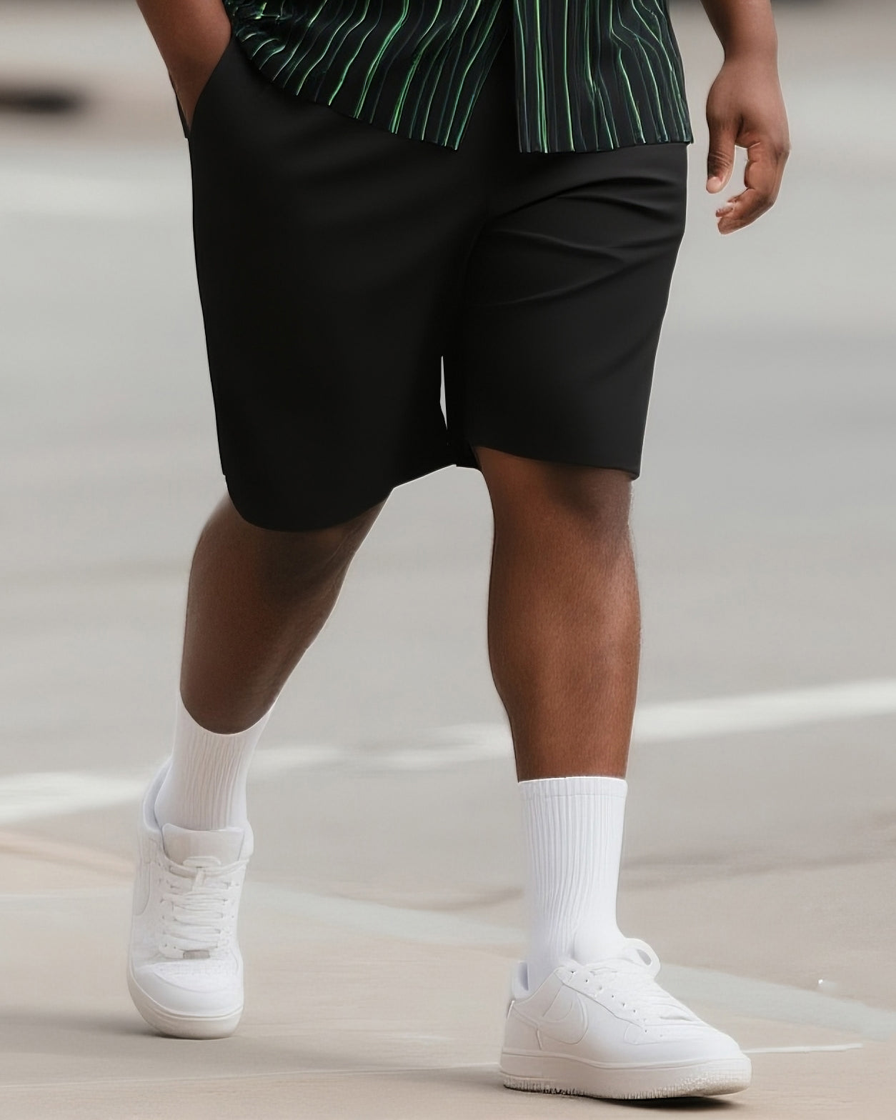 Big & Tall Striped Streetwear T-Shirt Shorts Set for big men view 3