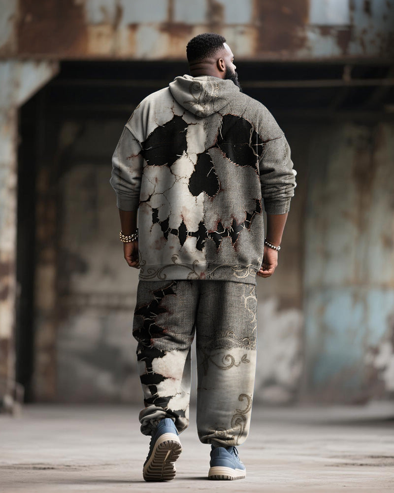 Big & Tall Graphic Skull Hoodie Sweatpants Set for big men view 4