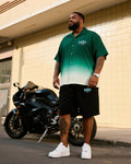 Big & Tall White Green Gradient T-Shirt Shorts Set for big men view 1
