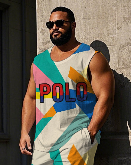Big & Tall Colorblock Striped Graphic Vest Pants Set for big men view 2