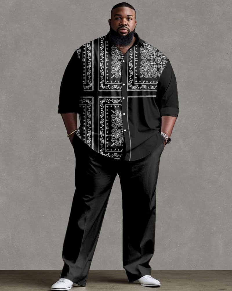 Big & Tall Streetwear Vintage T-Shirt Pants Set for big men view 1
