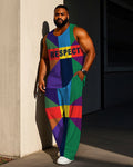 Big & Tall Colorblock Graphic Vest Pants Set for big men view 1