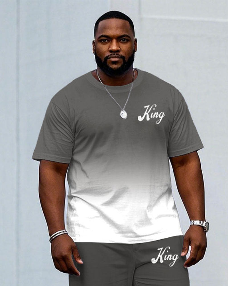 Big & Tall White Gray Graphic T-Shirt Pants Set for big men view 2