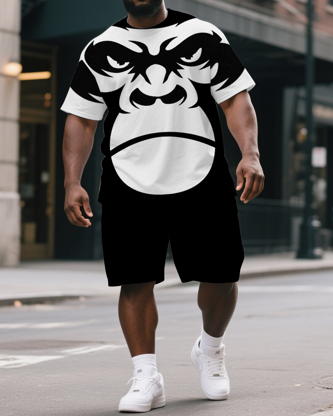 Big & Tall Graphic Streetwear T-Shirt Shorts Set for big men view 1