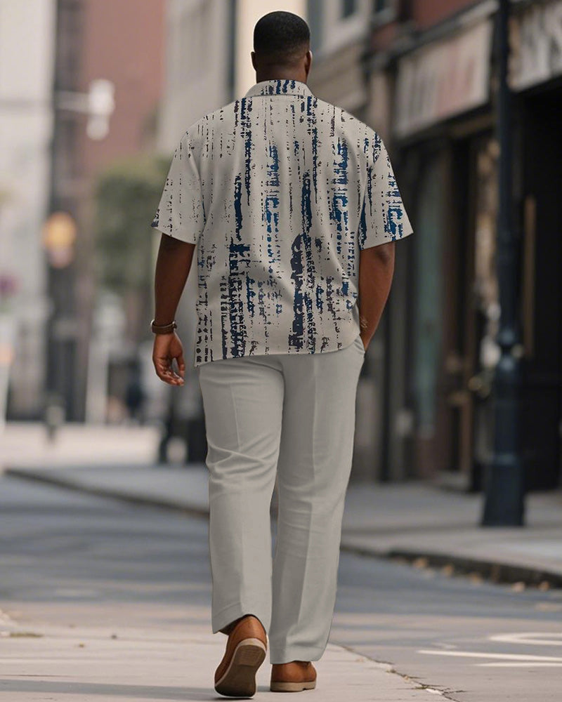Big & Tall Gray Geometric Graphic T-Shirt Pants Set for big men view 4