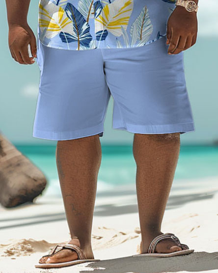 Big & Tall Blue Hawaiian Tropical T-Shirt Shorts Set for big men view 4