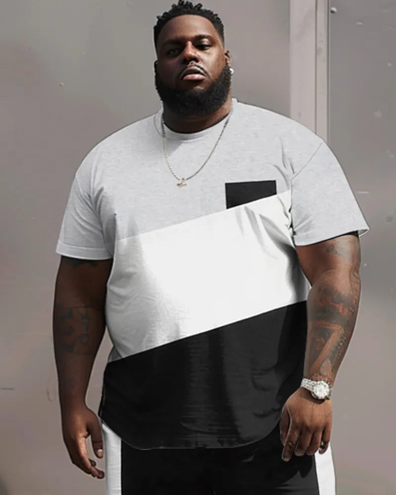 Big & Tall Black White Colorblock Two-piece Set for big men view 3