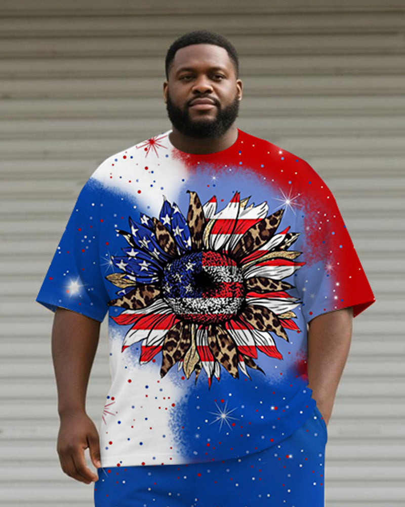 Big & Tall Gradient Graphic T-Shirt Shorts Set for big men view 2