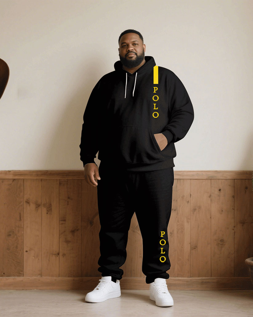 Big & Tall Black Graphic Hoodie Sweatpants Set for big men view 1