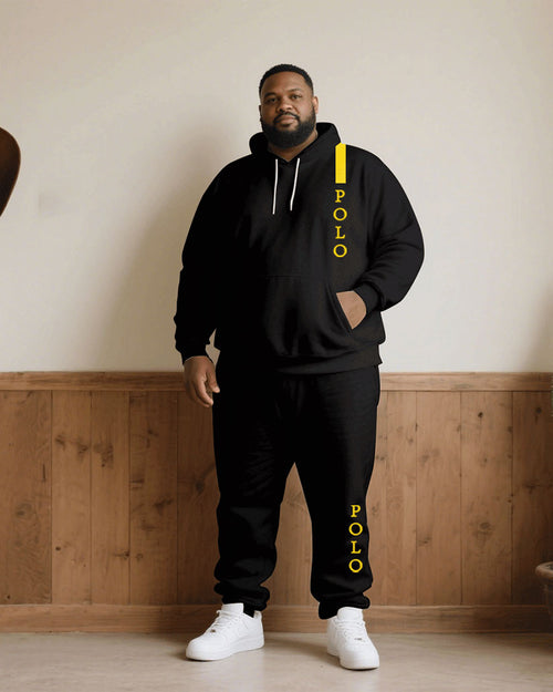 Big & Tall Black Graphic Hoodie Sweatpants Set for big men view 1