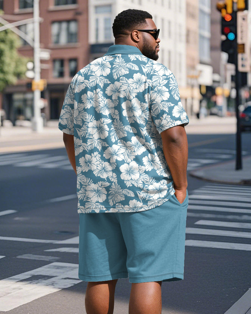 Big & Tall Hawaiian Business Casual Polo Shorts Set for big men view 5