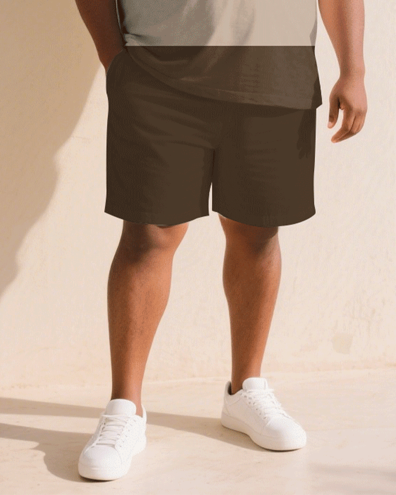 Big & Tall Brown Khaki Juneteenth T-Shirt Shorts Set for big men view 3