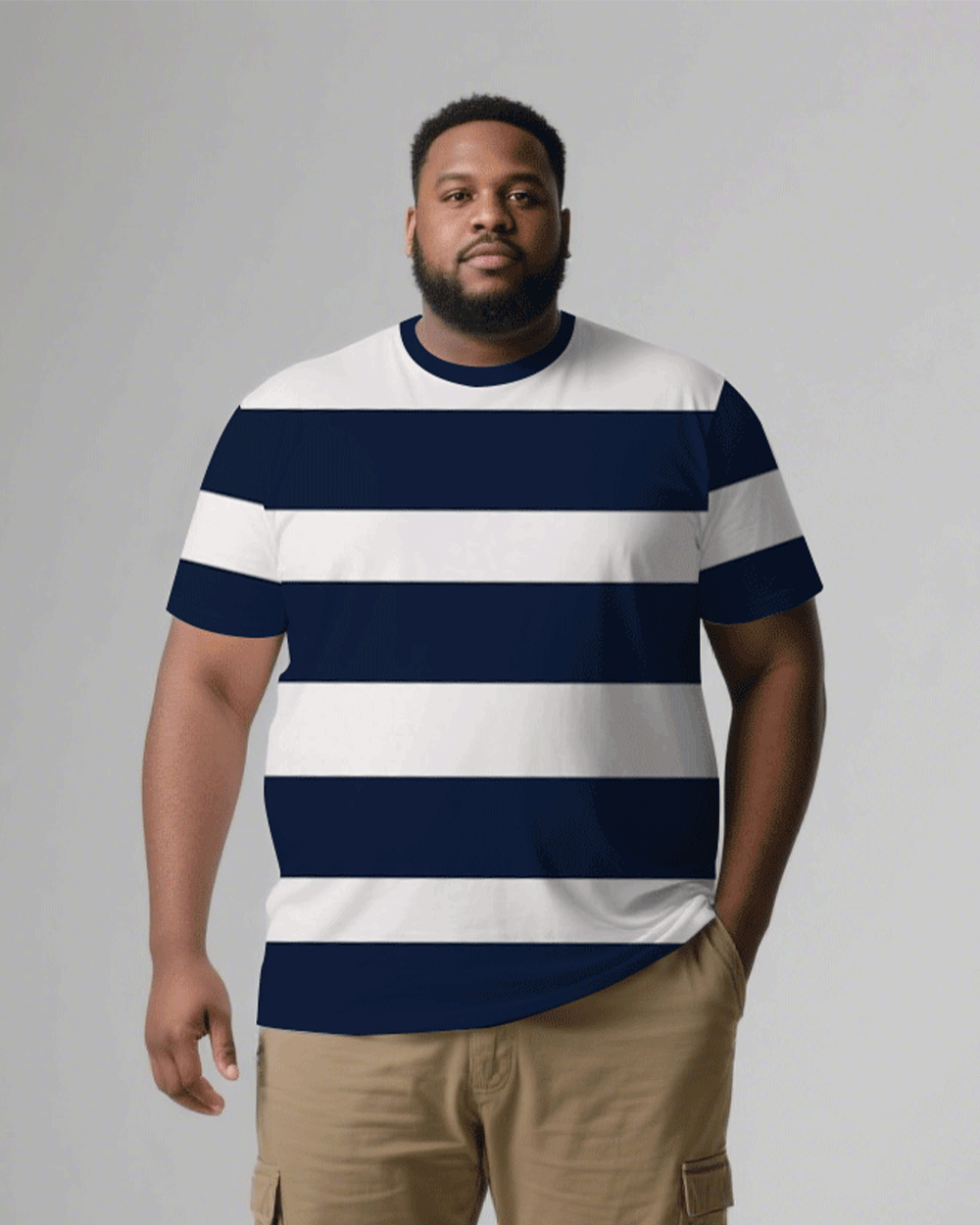 Big & Tall Blue Striped T-Shirt Pants Set for big men view 4