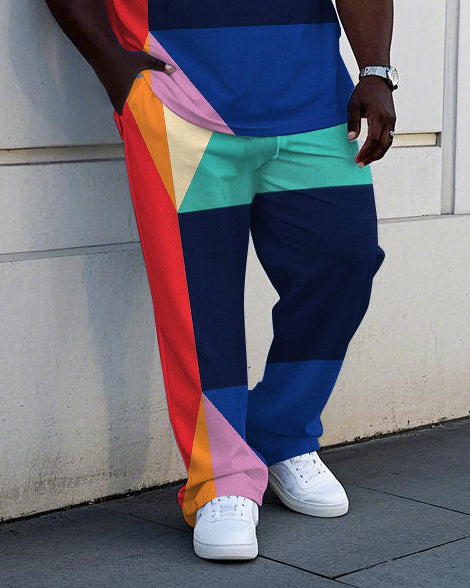 Big & Tall Colorblock Geometric Vest Pants Set for big men view 3