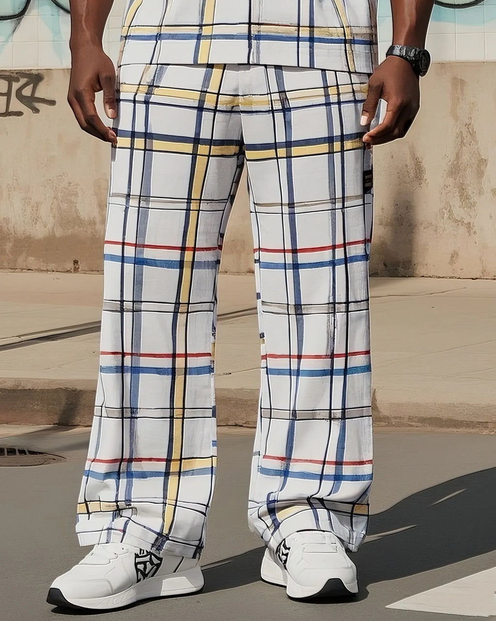 Big & Tall Plaid Streetwear Vest Pants Set for big men view 3