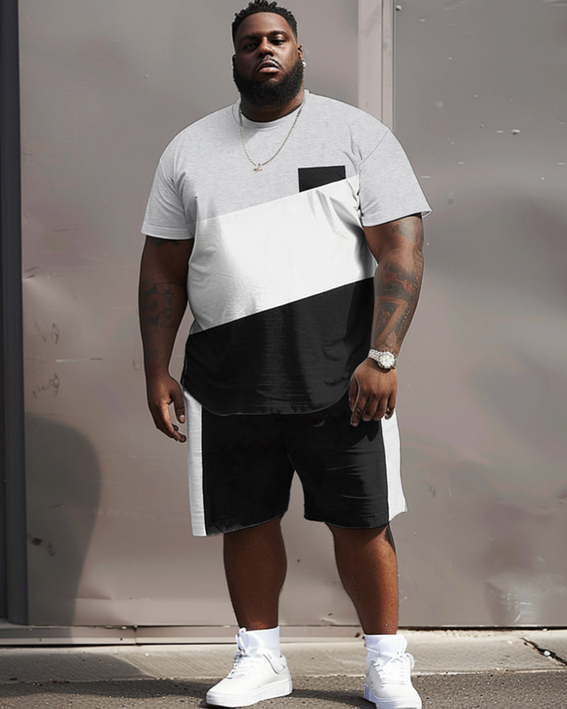 Big & Tall Black White Colorblock Two-piece Set for big men view 2