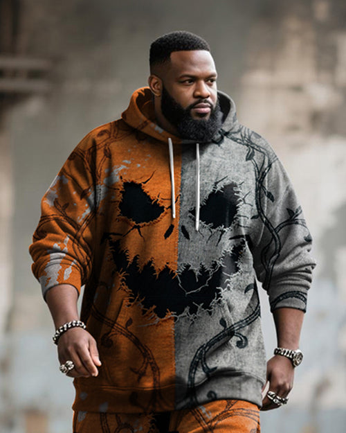 Big & Tall Orange Graphic Hoodie Sweatpants Set for big men view 2
