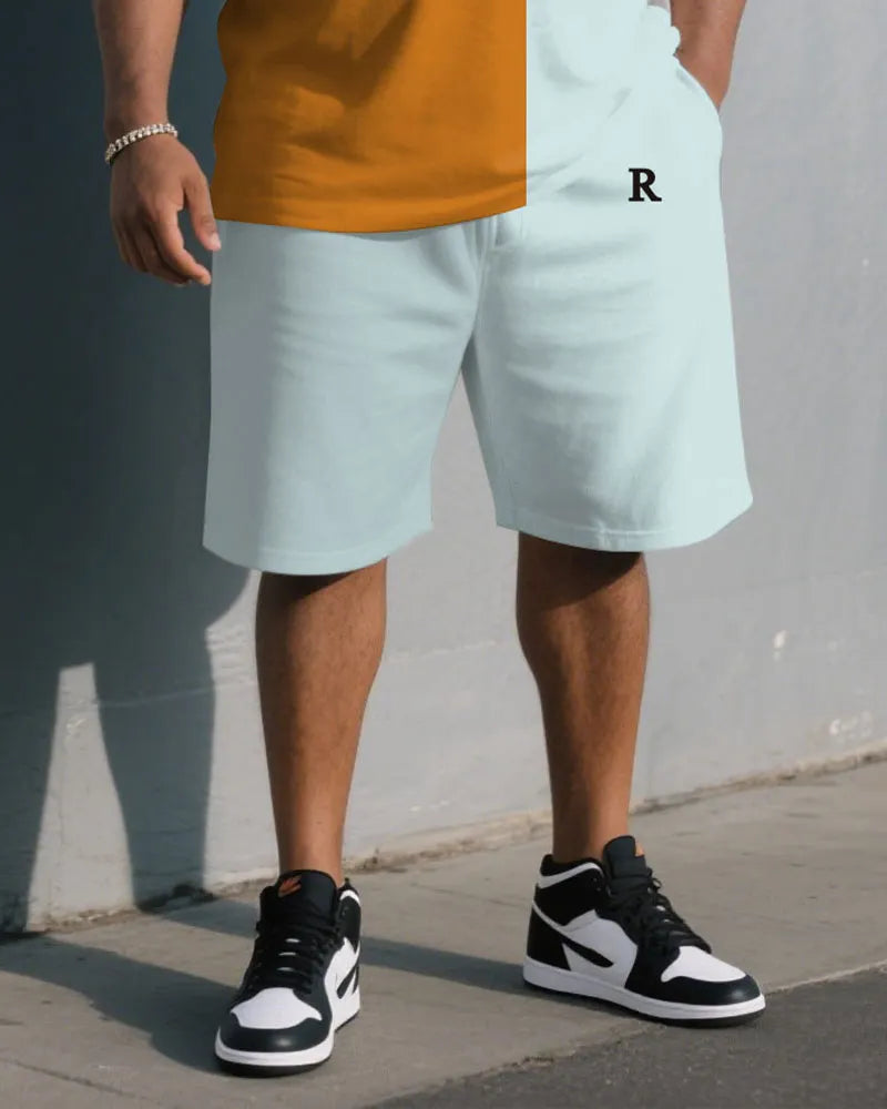 Big & Tall Blue Geometric T-Shirt Shorts Set for big men view 3