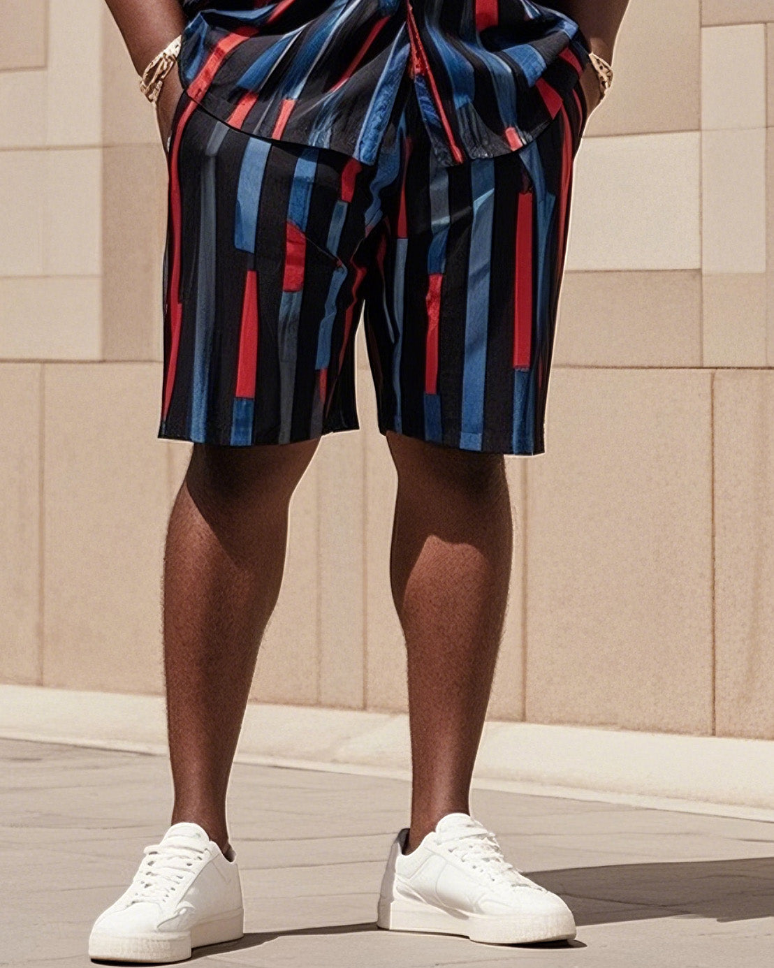 Big & Tall Black Blue Colorblock T-Shirt Shorts Set for big men view 3