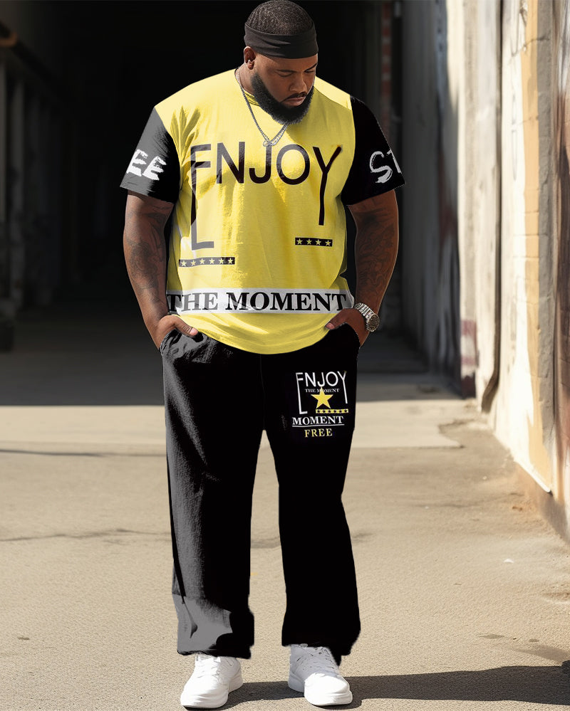 Big & Tall Colorblock Streetwear T-Shirt Pants Set for big men view 1
