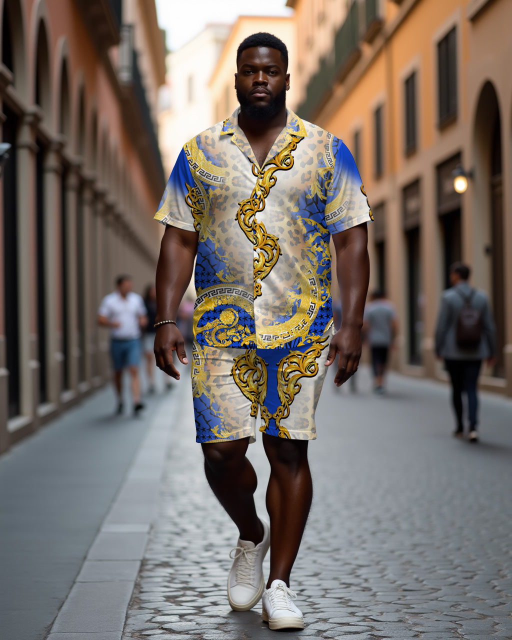 Big & Tall Blue Graphic T-Shirt Shorts Set for big men view 1