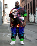 Big & Tall Graphic Streetwear Skull T-Shirt Pants Set for big men view 1