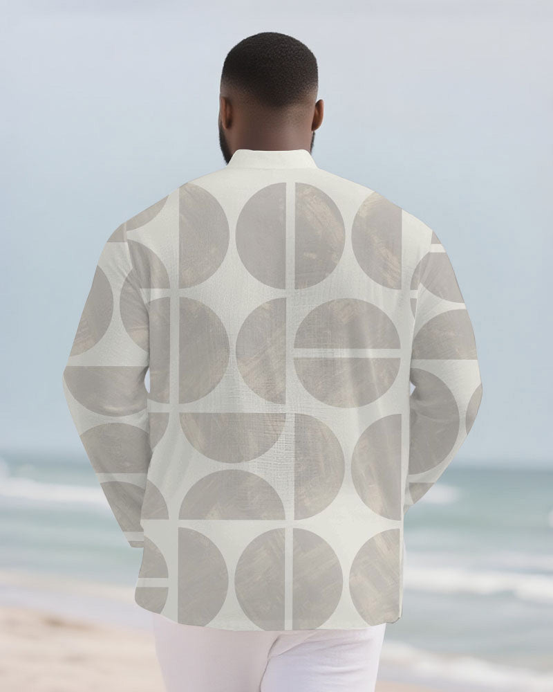 Big & Tall White Gray Colorblock Long Sleeve Shirt for big men view 3