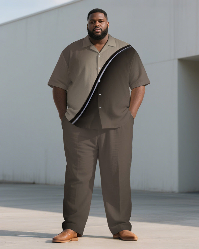 Big & Tall Brown Gradient Graphic T-Shirt Pants Set for big men view 1